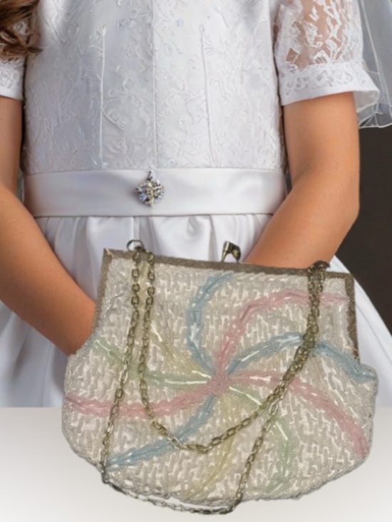 Source Unknown Handbags - 2/$25 Beaded White Pastel Floral Evening Bag with Gold Chain